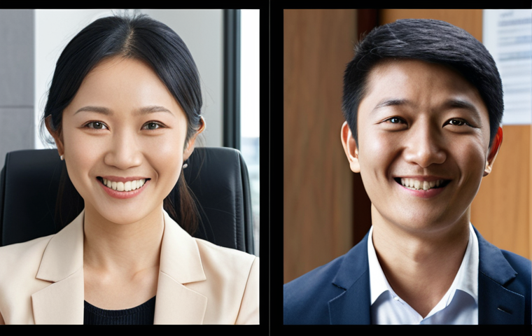 **Visualizing Cross-Cultural Misunderstanding:** A split-screen image. On one side, a Western businessperson smiles confidently, making direct eye contact during a video call. On the other, an Asian businessperson subtly avoids eye contact, looking down respectfully. The scene aims to depict the potential for misinterpretation in non-verbal cues across cultures. Focus on realistic and professional settings.